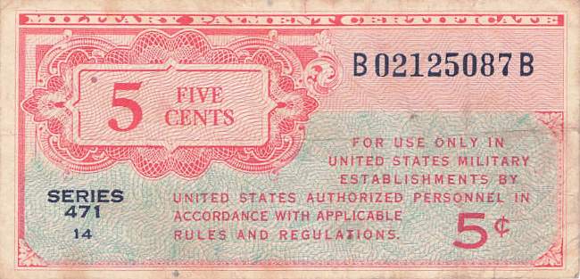 USA MPC Series 471 p.M8 5 Cents 1947